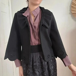 MARC  JACOBS BLACK WOOL AND COTTON PONCHO 3/4 SLEEVE BLAZER